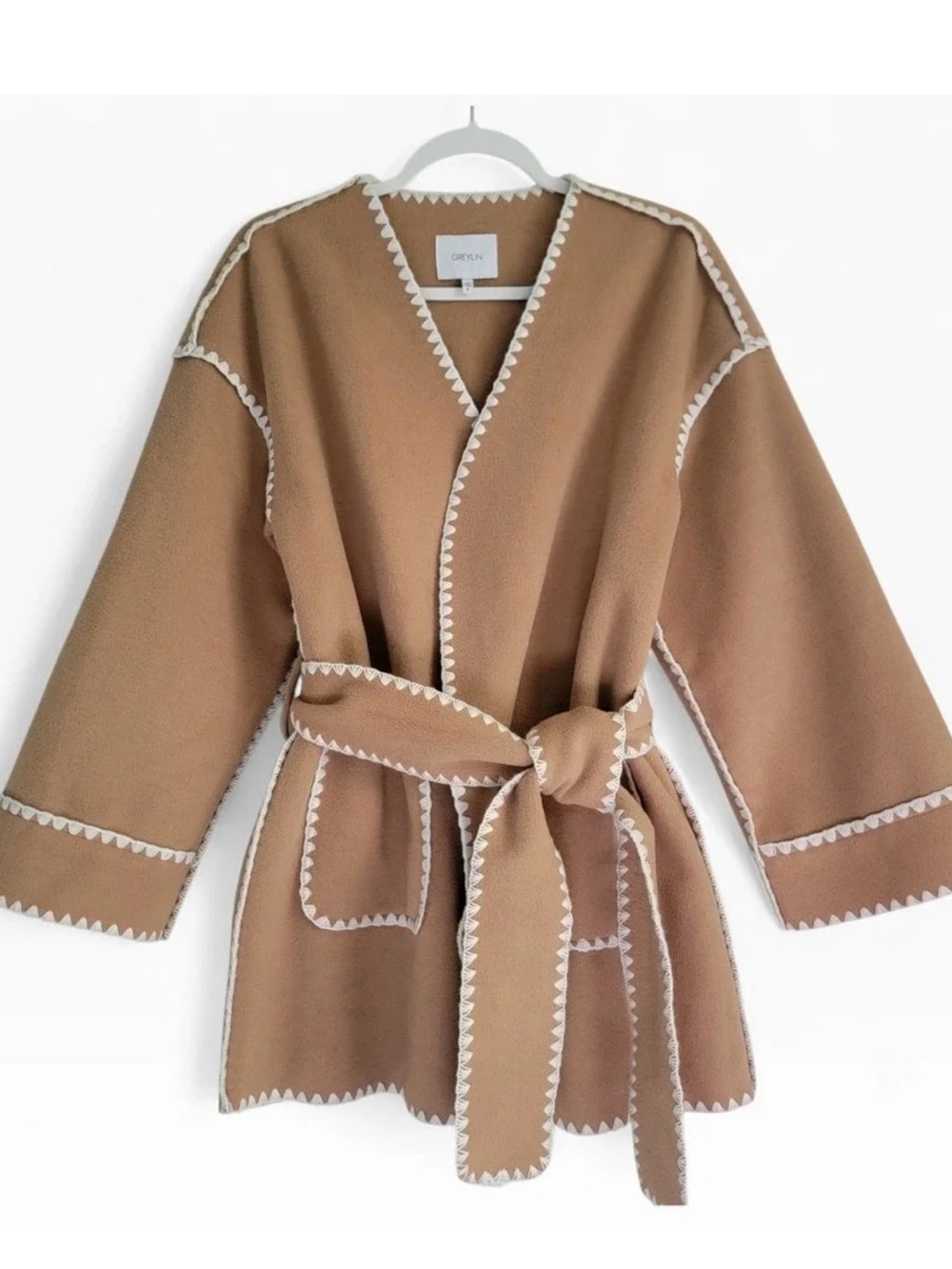 Greylin Camel Robe with White Contrast Trim